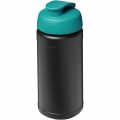 Baseline 500 ml recycled sport bottle with flip lid, Solid black / Aqua