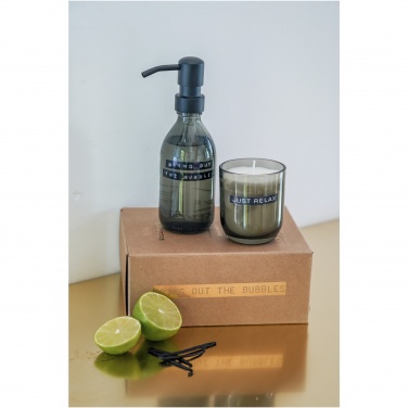 Logotrade promotional merchandise image of: Wellmark Discovery 200 ml hand soap dispenser and 150 g scented candle set - dark amber fragrance