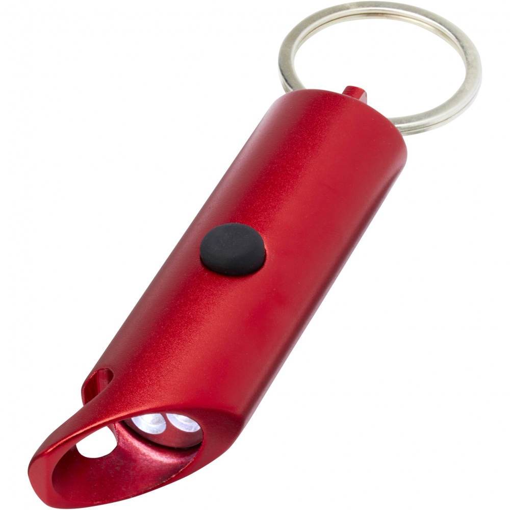 Logo trade promotional merchandise image of: Flare RCS recycled aluminium IPX LED light and bottle opener with keychain