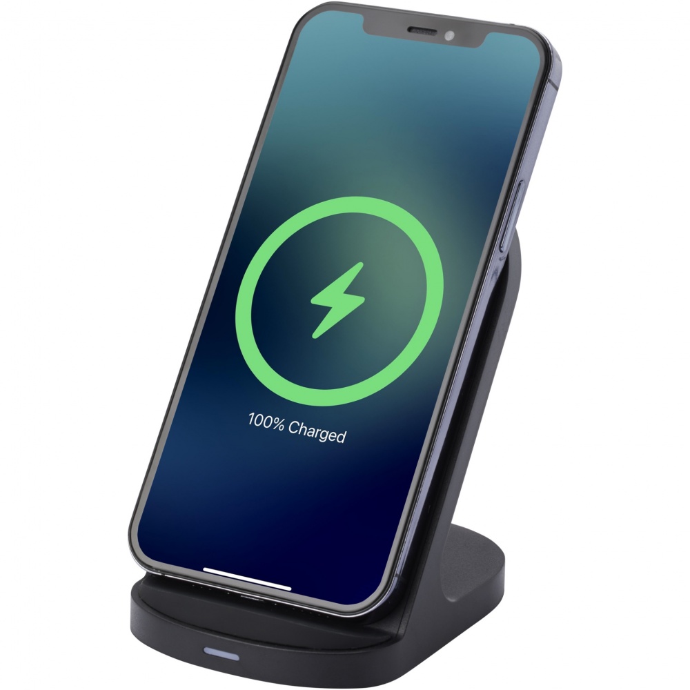 Logo trade promotional merchandise picture of: Loop 15W dual coil RCS recycled plastic wireless charging stand