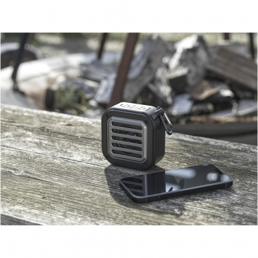 Logotrade promotional giveaways photo of: Solo 3W IPX5 RCS recycled plastic solar Bluetooth® speaker with carabiner 