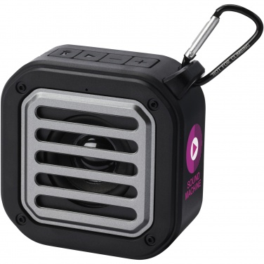 Logo trade promotional item photo of: Solo 3W IPX5 RCS recycled plastic solar Bluetooth® speaker with carabiner 