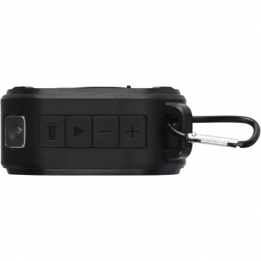 Logo trade promotional giveaways image of: Solo 3W IPX5 RCS recycled plastic solar Bluetooth® speaker with carabiner 