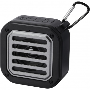 Logo trade business gifts image of: Solo 3W IPX5 RCS recycled plastic solar Bluetooth® speaker with carabiner 