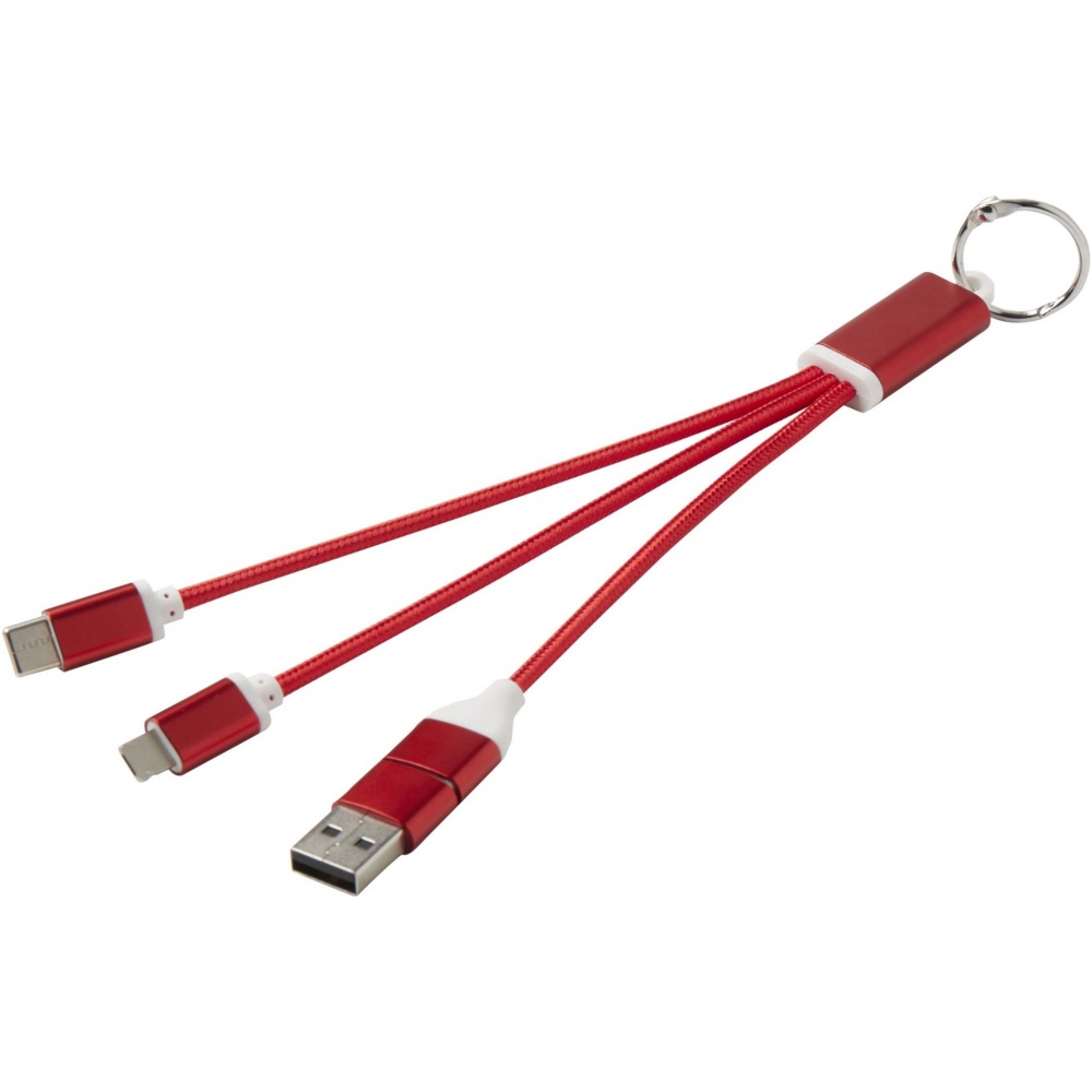 Logo trade promotional gift photo of: Metal 4-in-1 recycled aluminium charging cable with keychain