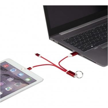 Logo trade promotional gifts picture of: Metal 4-in-1 recycled aluminium charging cable with keychain