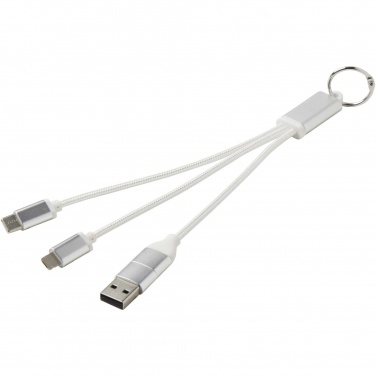 Logo trade promotional merchandise picture of: Metal 4-in-1 recycled aluminium charging cable with keychain