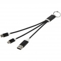 Metal 4-in-1 recycled aluminium charging cable with keychain, Solid black