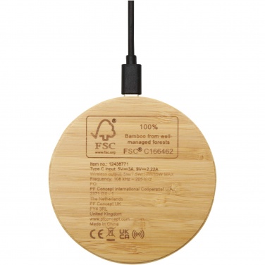 Logo trade promotional merchandise image of: Essence 15W bamboo wireless charging pad