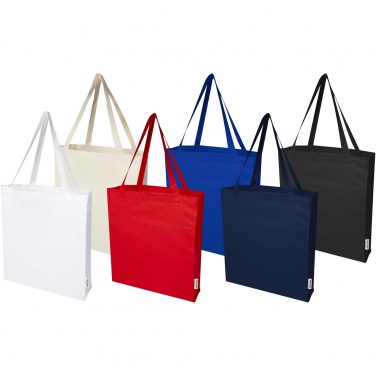 Logo trade promotional giveaway photo of: Madras 140 g/m² GRS recycled cotton gusset tote bag