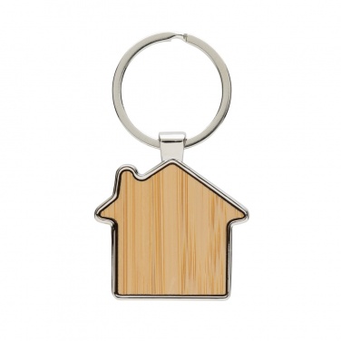 Logo trade corporate gifts image of: RCS recycled zinc alloy house keychain with bamboo