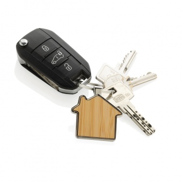 Logo trade promotional gifts image of: RCS recycled zinc alloy house keychain with bamboo