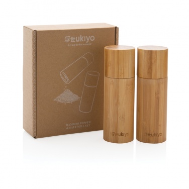 Logo trade corporate gifts image of: Ukiyo bamboo salt and pepper mill set