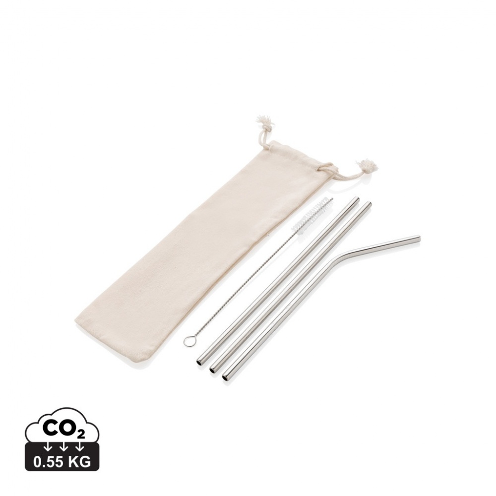 Logo trade promotional merchandise picture of: Reusable stainless steel 3 pcs straw set