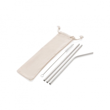 Logo trade advertising product photo of: Reusable stainless steel 3 pcs straw set