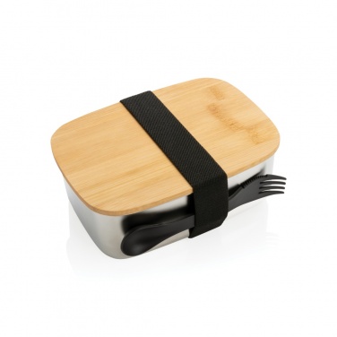 Logo trade promotional gifts picture of: Stainless steel lunchbox with bamboo lid and spork