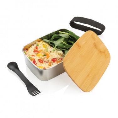 Logotrade corporate gifts photo of: Stainless steel lunchbox with bamboo lid and spork