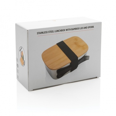 Logo trade advertising products picture of: Stainless steel lunchbox with bamboo lid and spork