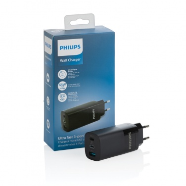 Logotrade promotional items photo of: Philips 65W ultra fast PD 3-port USB wall charger