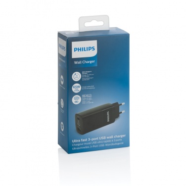 Logo trade promotional gift photo of: Philips 65W ultra fast PD 3-port USB wall charger