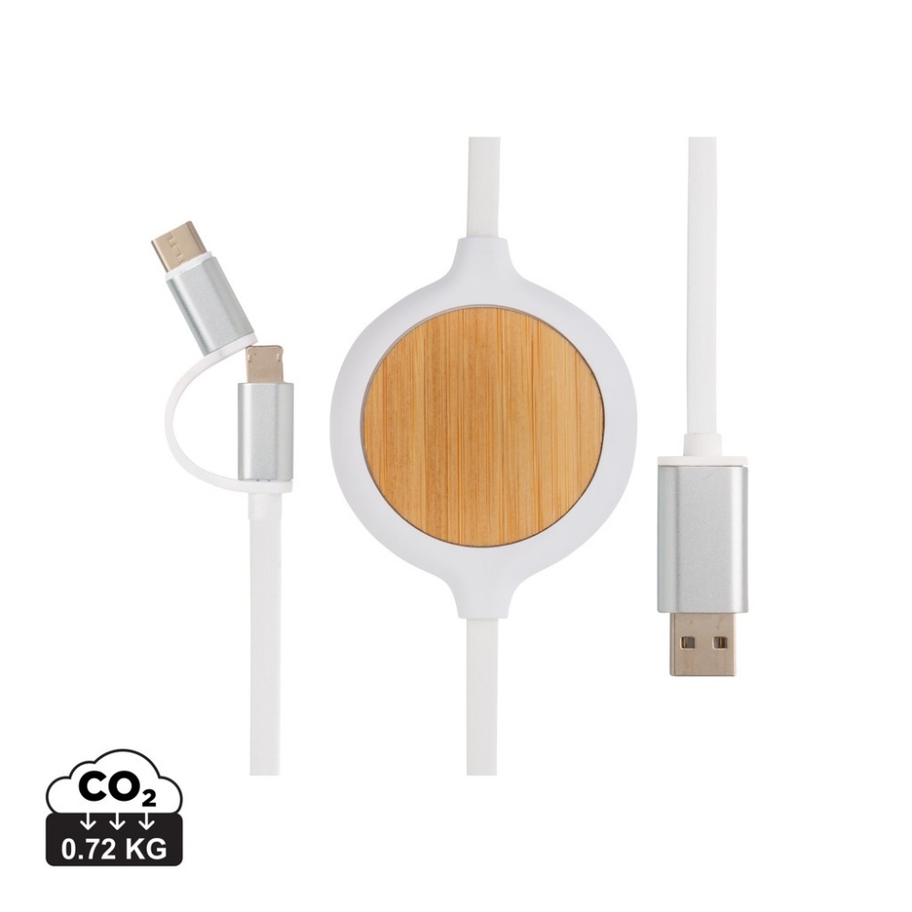 Logo trade promotional products picture of: 3-in-1 cable with 5W bamboo wireless charger