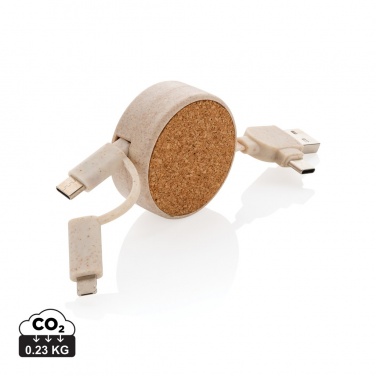 Logo trade promotional item photo of: Cork and Wheat 6-in-1 retractable cable