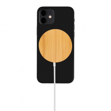 Logo trade business gifts image of: 10W bamboo magnetic wireless charger