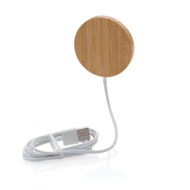 Logo trade business gifts image of: 10W bamboo magnetic wireless charger