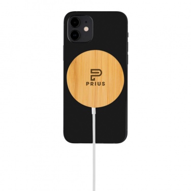 Logo trade promotional gift photo of: 10W bamboo magnetic wireless charger