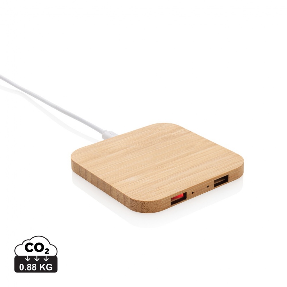 Logo trade promotional product photo of: Bamboo 5W wireless charger with USB