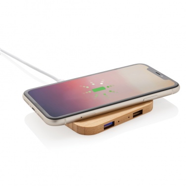 Logo trade promotional gifts picture of: Bamboo 5W wireless charger with USB