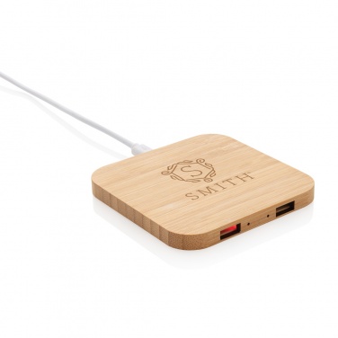 Logotrade promotional item image of: Bamboo 5W wireless charger with USB