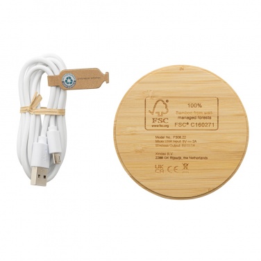 Logo trade promotional merchandise photo of: Bamboo 5W round wireless charger