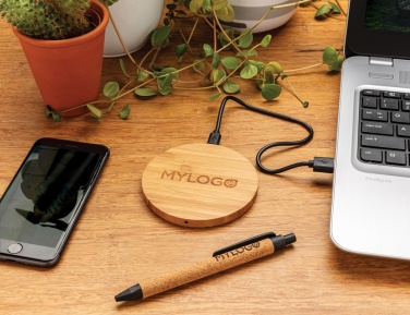 Logotrade promotional product picture of: Bamboo 5W round wireless charger