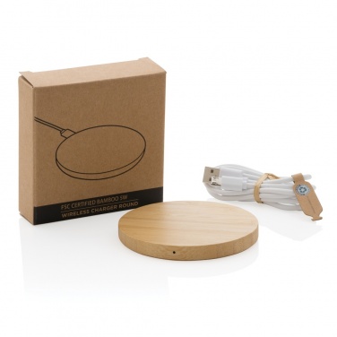 Logo trade promotional products image of: Bamboo 5W round wireless charger