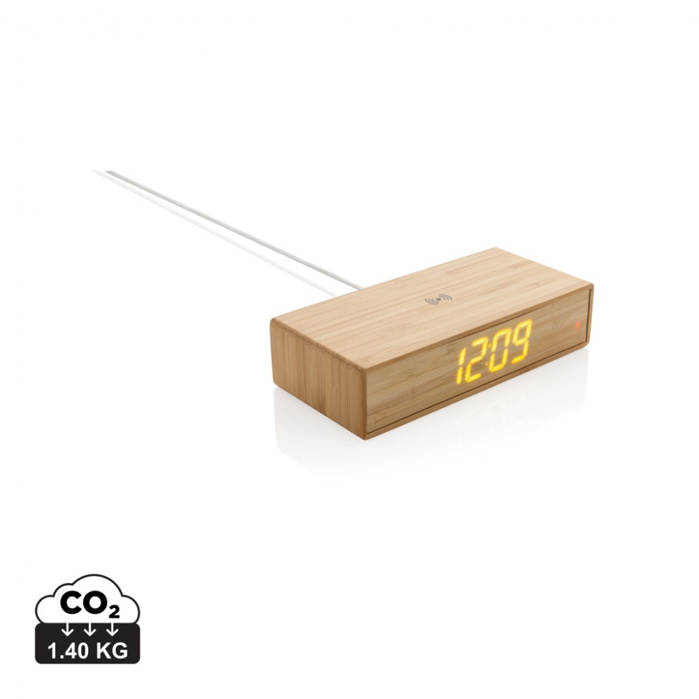 Logo trade business gift photo of: Bamboo alarm clock with 5W wireless charger