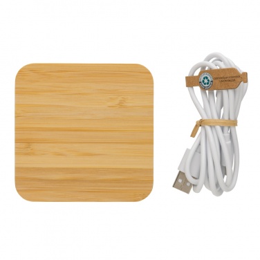 Logo trade promotional giveaways picture of: Bamboo 10W wireless charger with USB