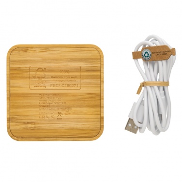 Logotrade business gift image of: Bamboo 10W wireless charger with USB