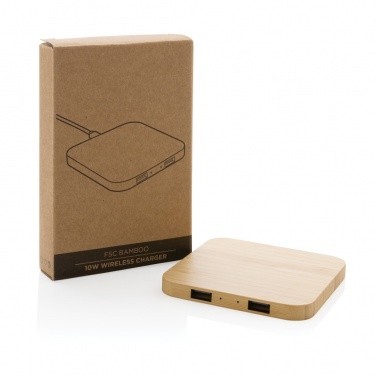 Logotrade corporate gift picture of: Bamboo 10W wireless charger with USB