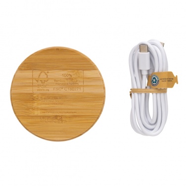 Logo trade promotional gifts picture of: Bamboo 15W wireless charger