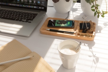 Logo trade promotional items picture of: Bamboo desk organiser 10W wireless charger