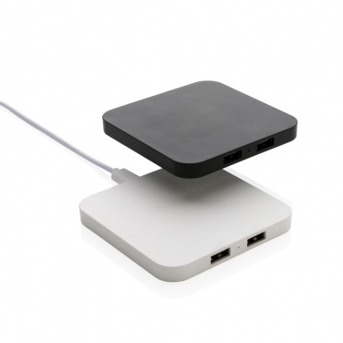 Logo trade promotional products image of: RCS recycled plastic 10W Wireless charger with USB Ports