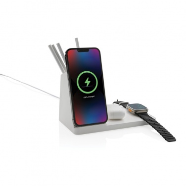 Logotrade promotional products photo of: Ontario recycled plastic & bamboo 3-in-1 wireless charger