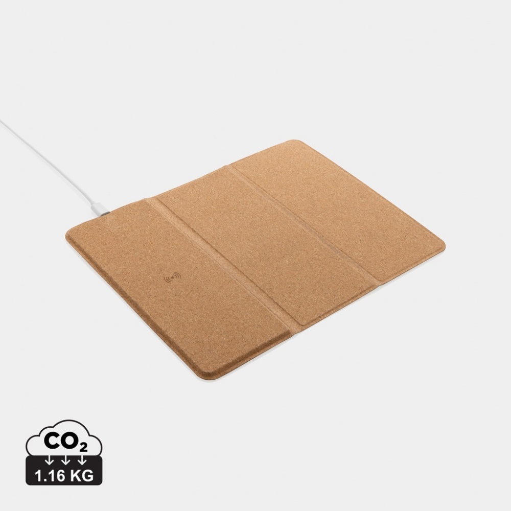 Logo trade promotional products image of: 10W wireless charging cork mousepad and stand