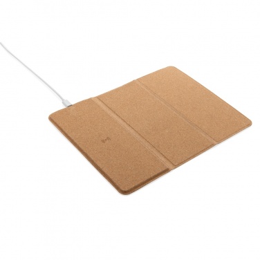 Logo trade promotional gifts picture of: 10W wireless charging cork mousepad and stand