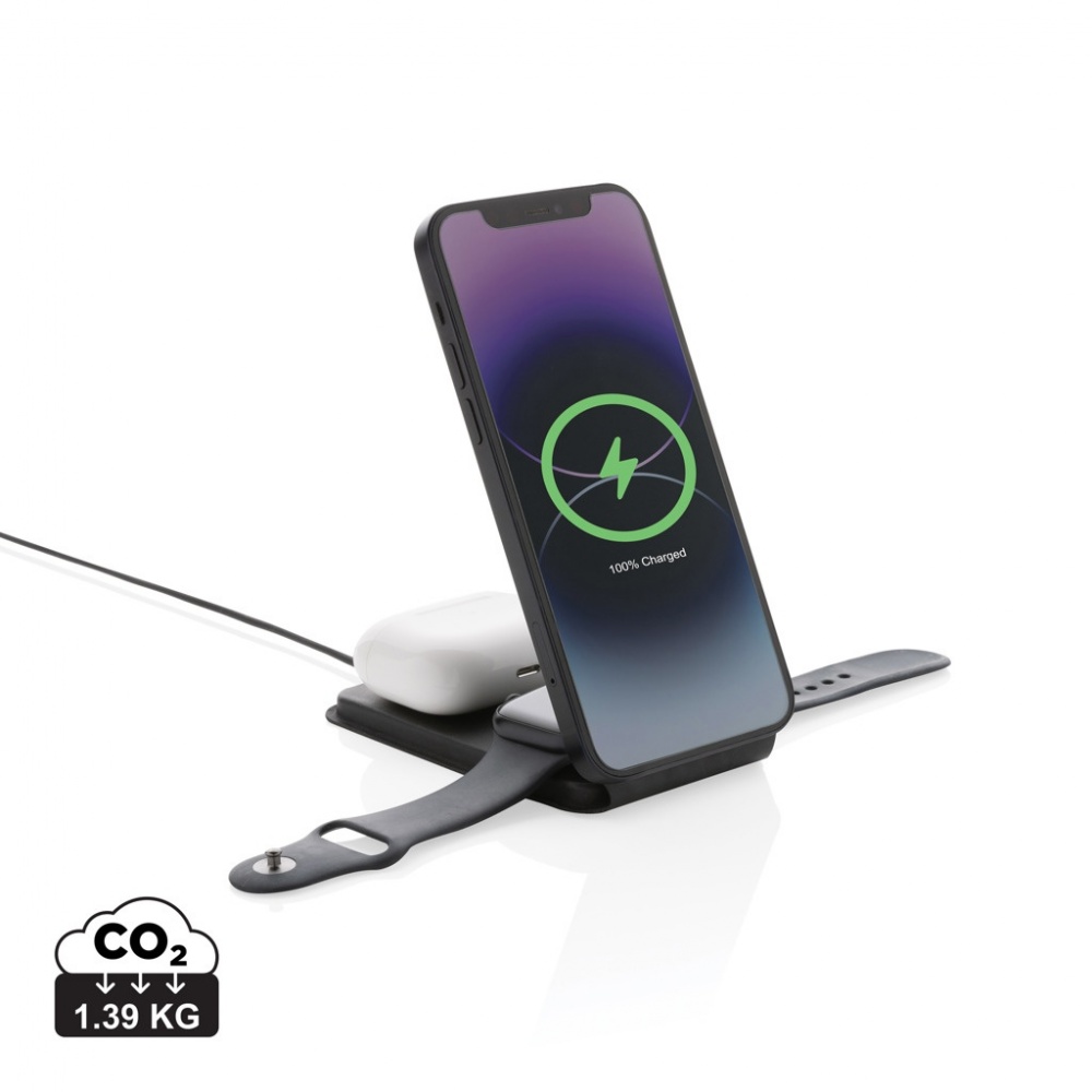 Logo trade promotional giveaways image of: Swiss Peak RCS rPU 15W  3-in-1 magnetic wireless charger