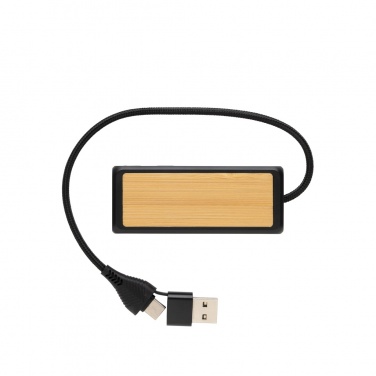 Logo trade promotional gifts picture of: Link RCS recycled plastic and bamboo dual Input USB hub