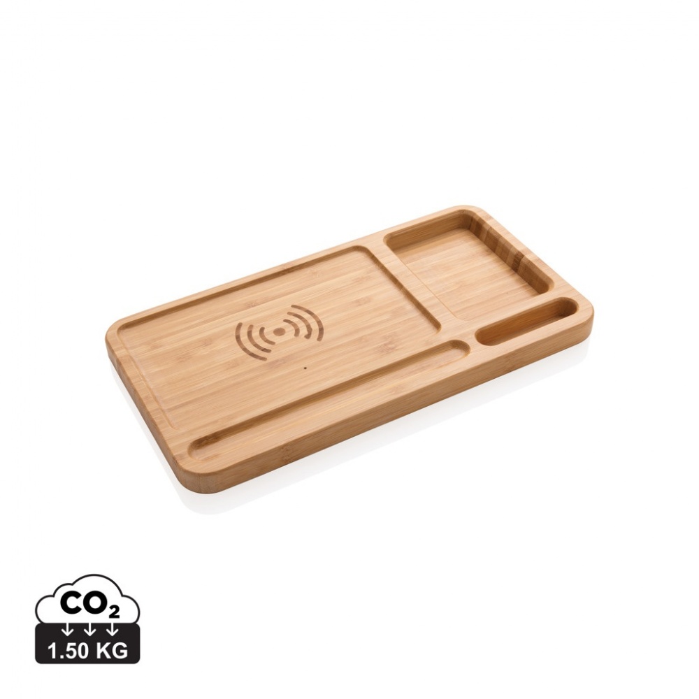 Logo trade promotional products image of: Bamboo desk organiser 5W wireless charger