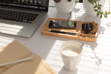 Logotrade promotional merchandise photo of: Bamboo desk organiser 5W wireless charger