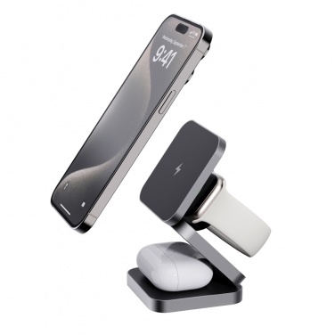 Logotrade promotional item image of: Terra RCS recycled aluminum foldable 3 in 1 15W charger